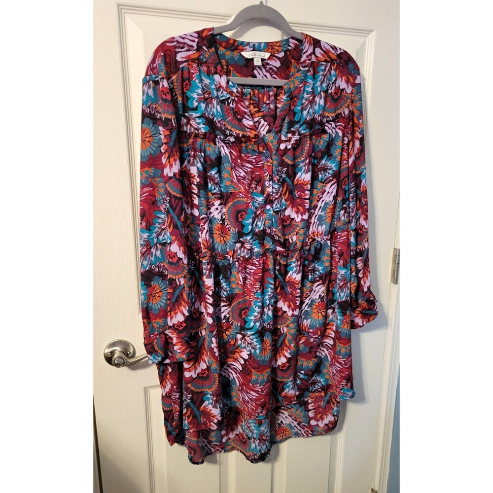 The Pioneer Woman Micro Ruffle Tiered Tunic Dress Women's  XL Multicolor Floral